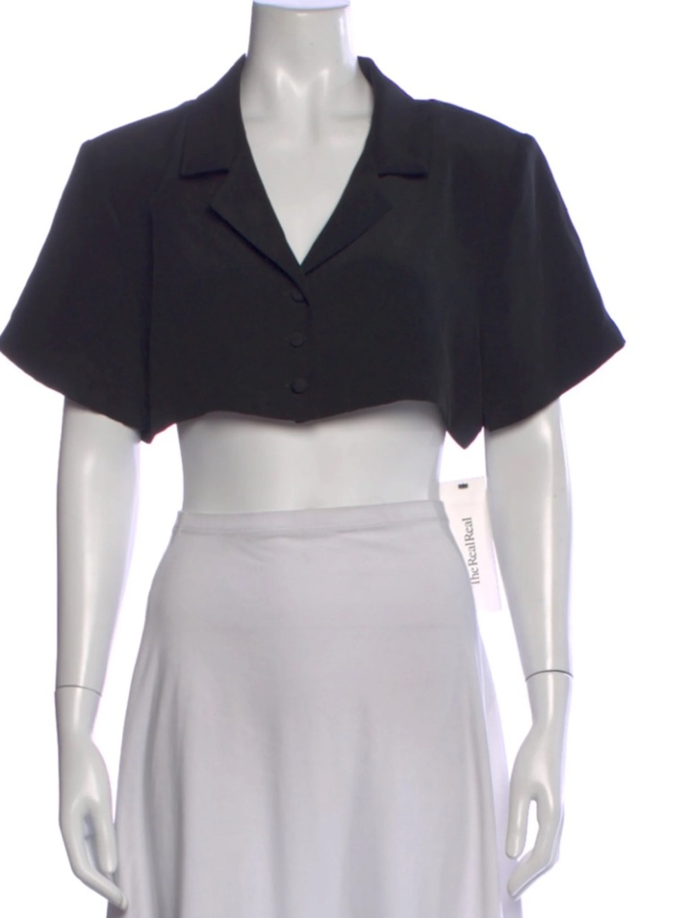 Mirror Palais Black Cropped Cape-Style Button Top